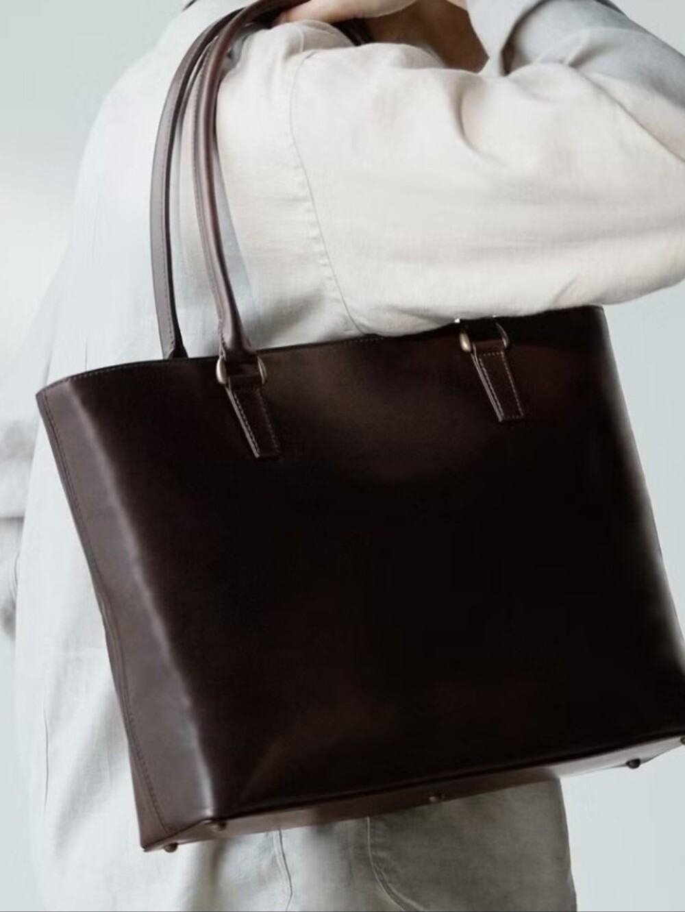 MOTHERHOUSE Leather Tote Bag - Dark Brown